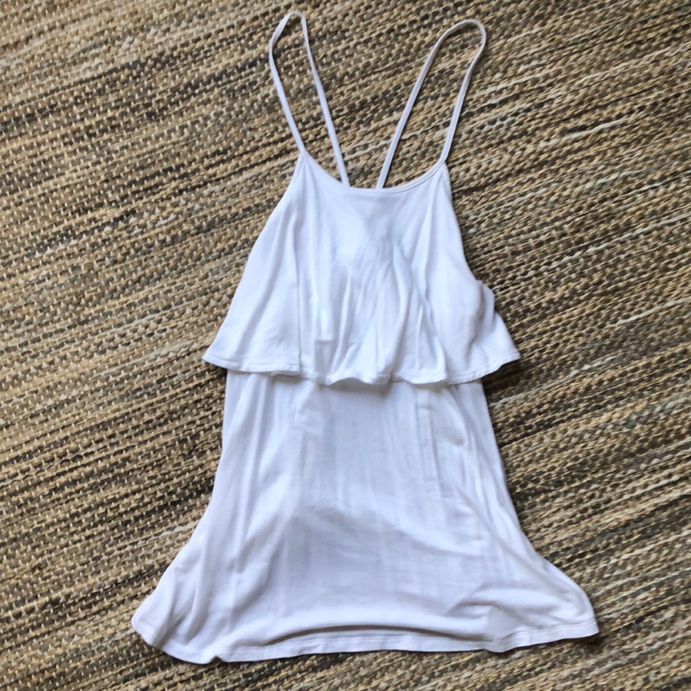 Old Navy white ruffle tank top.